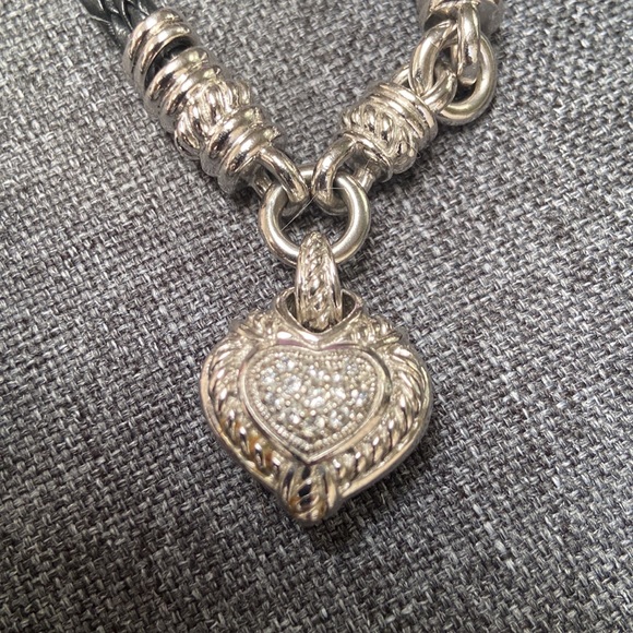 Judith Ripka Sterling Heart CZ Leather Bracelet Magnetic Clasp - Picture 9 of 10